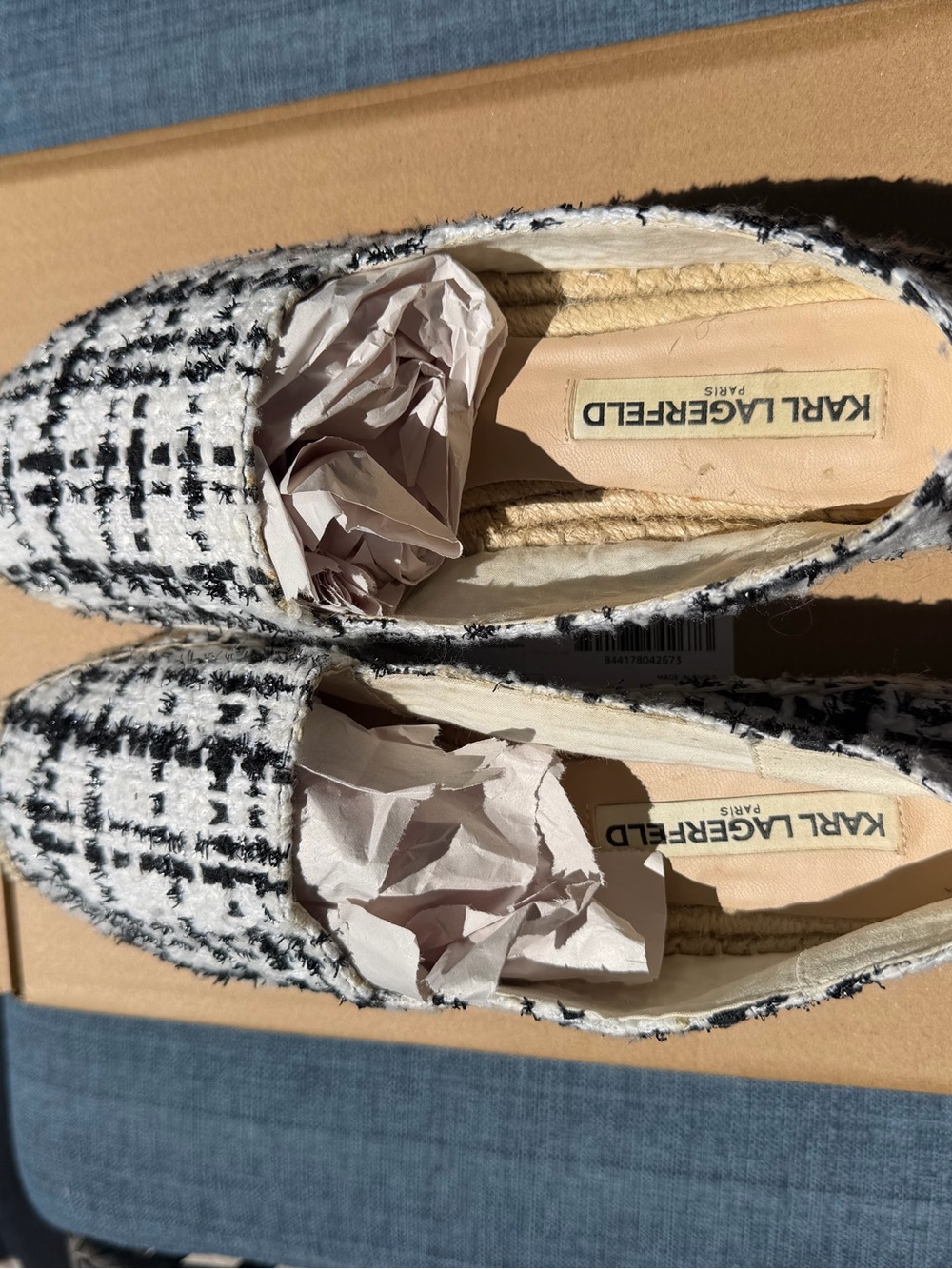 KARL LAGERFELD Black & White Tweed Espadrille Flats - Picture 4 of 5